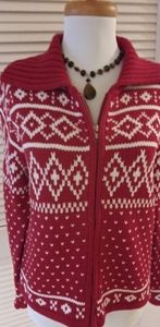 Gloria Vanderbilt zip front Fairisle Red Cotton Ca